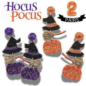 NEW Hocus Pocus Movie Theme Witch Halloween Goth Seed Beaded Earrings